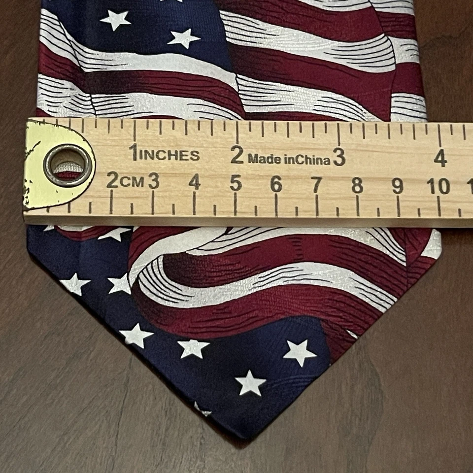 Vintage Nwt Celebrations By MMG Red White Blue 100% Silk Made In USA Flag Print - Image 4 of 4