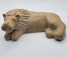 Marble Lion Hand Carved Figurine Wild Animal Africa 6"