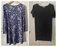LOT J. Jill sz S Blue Floral Shift Dress & COERCION Blk Pullover Shirt Dress XS