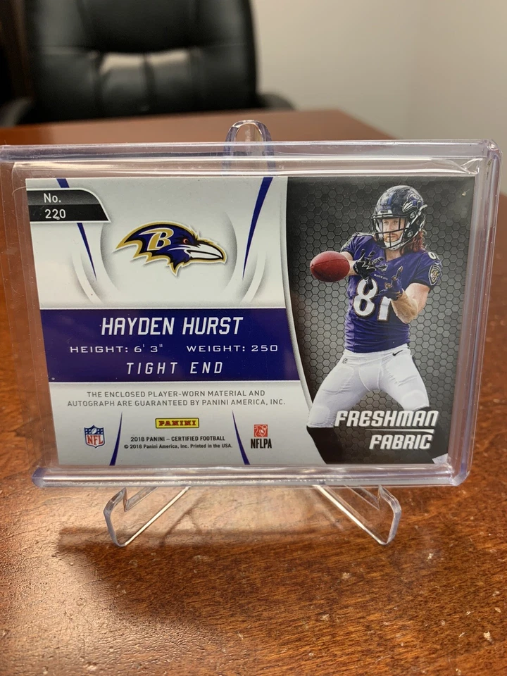 Hayden Hurst 2018 Panini Certified Freshman Fabric RC Auto Patch RPA /50 - Image 2 of 2