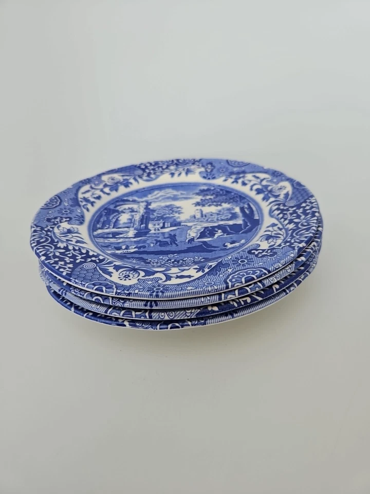 4x Spode Plates Blue Italian 19cm England  Set Side Plates 7.5 inch - Image 3 of 4