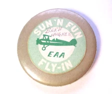 VINTAGE SUN 'N FUN EAA FLY-IN BI-PLANE PILOTS PIN PINBACK ~ BARB HUGHES ~