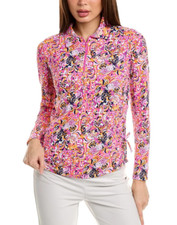 IBKUL Golf Tennis 1/4 Zip Pullover Shirt S M Pink Orange Longsleeve TieSide P2