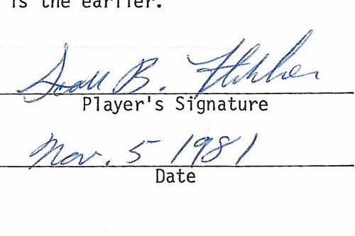 Scott Fletcher SIGNED 1981 Chicago Cubs Player's Authorization Form - Picture 2 of 2