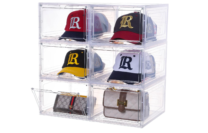 6-Pack Clear Baseball Cap Organizer Box – Stackable Hat Storage Holder-image