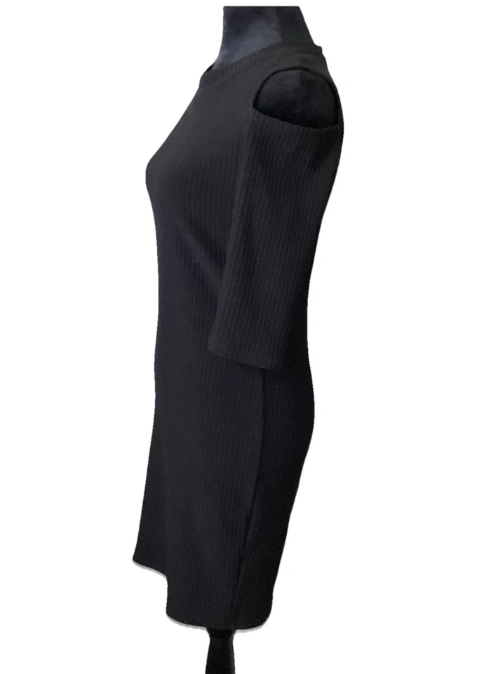 Forever 21 Black Bodycon Stretch Ribbed Crew Neck 3 Qtr Sleeve Med  Short Dress - Image 3 of 4