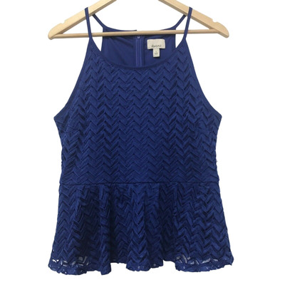 Ambar Top Womens Large Blue Back Zipper Spaghetti Strap