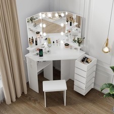 Lighted Vanity Desk with LED Mirror  Power Outlet, Makeup Dressing Table wit...