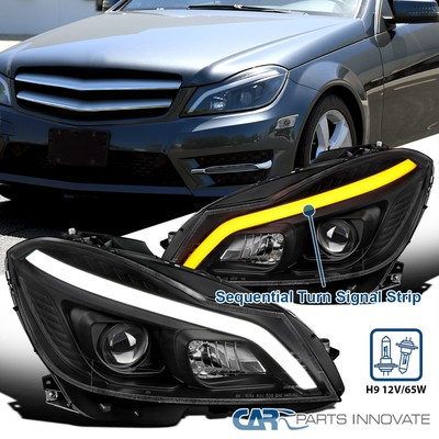 Black Fit 2012-2014 Benz W204 C250 C300 C350 LED Sequential Projector Headlights