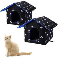 2Pcs Black Cat Houses for Outdoor Stray Cats Shelter Weatherproof Outdoor Cat...