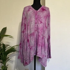 LOGO Lori Goldstein Cozy Fall Tunic 2X Pink Tie Dye Soft Knit Sharkbite Top NEW