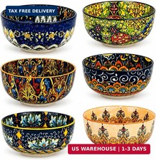 Cereal Bowls Set of 6, Bohemian Ceramic Soup Bowls, 28 oz Colorful Bowls Set for