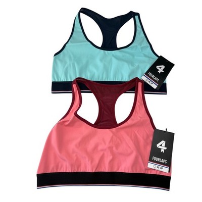 Fourlaps Womens Circuit Sports Bra Set of 2 Aqua Navy & Baked Velvet Large NEW