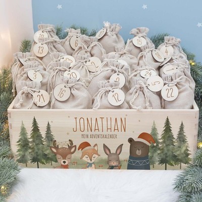 Personalisierbare Adventskiste WALDTIERE Adventskalender z Befüllen Weihnachten