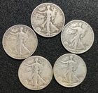 1939-1944 Liberty Walking Silver Half Dollars - 5 Coin Set Circulated