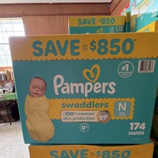 Pampers Swaddlers Newborn Size N Baby Diapers, White, 174 Count
