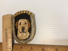 Handmade Handpainted Wooden  Sparkly  YELLOW LABRADOR Magnet/Ornament