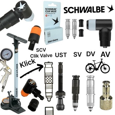 Schwalbe Fahrrad Schlauch Clik Valve Klick Ventil SCV System SV AV DV Adapter 