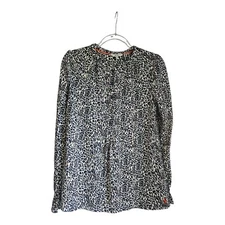 Joules Eliana Womens 6 Top Greyfeather 1/2 Button Down Smocked Ruffle Sleeves