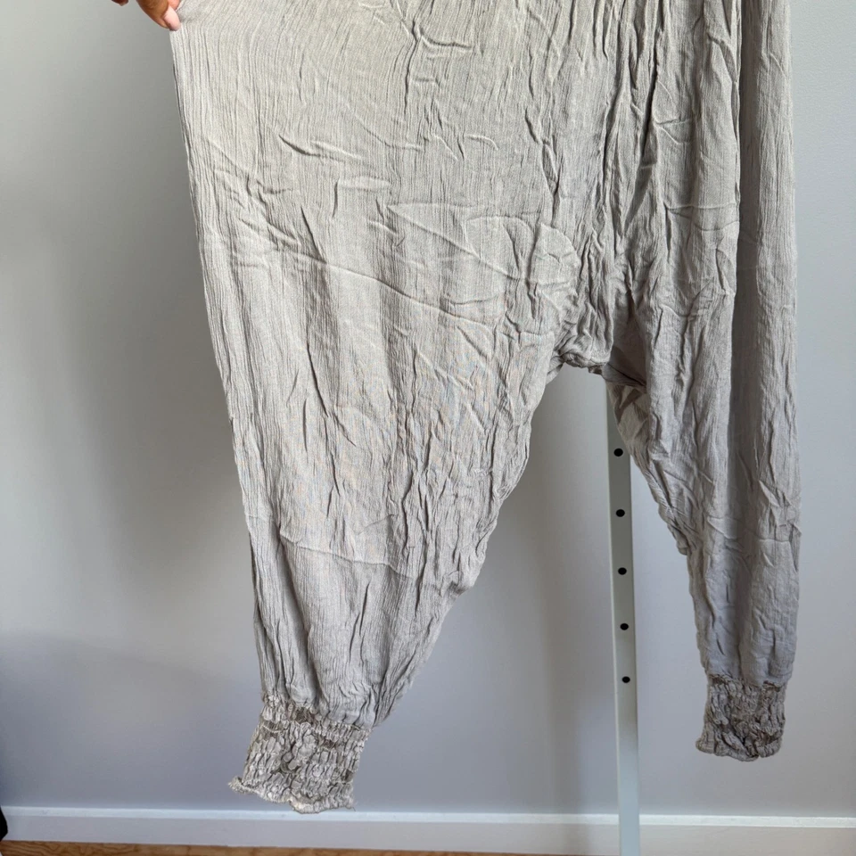 Mono Free People XS sin tirantes beige cintura ajustada bohemio salón mameluco Foto 4 de 4