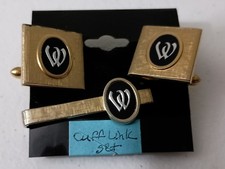 Vintage Swank Gold Tone Black W Cufflink Set w/ Tie Clip EUC Lot  CL01
