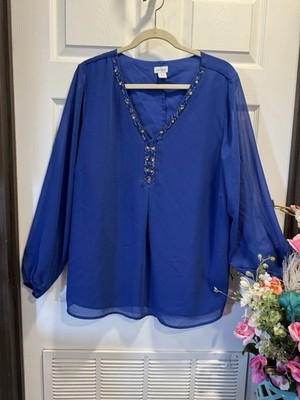 Vintage Jaclyn Smith Embellish Scoop Neck Top Roya Blue Size 1X