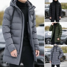 Mens Crosshatch Long Below Knee Cosy Parka Jacket Puffer Padded Hooded Warm Coat