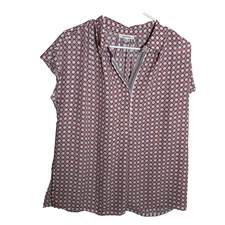 Max Studio Blouse Women's Large Printed V-Neck Short Sleeve Casual Shirt Top