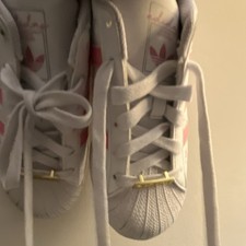 adidas Girls White Pink Striped Low Top Sneakers Lace Up Round Toe