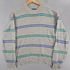 Vintage Boathouse Row Sweater Medium M USA Made Wool Blend Striped Crewneck
