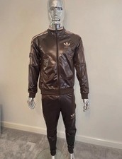 Adidas Originals Chile 20 Tracksuit Set Mens Wet Look Brown Jacket Pants Size S
