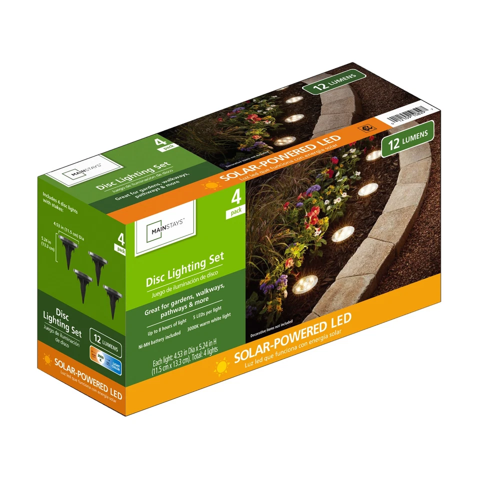 Mainstays 2-Pk: Solar Stainless Steel LED Landscape Disc Lights, 12 Lum, 4 Ea 🆕 - Image 2 of 4
