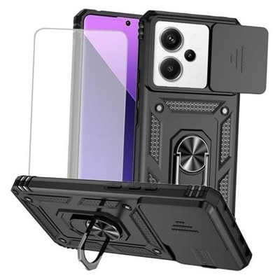 for Redmi Note 13 Pro 5G Case,Poco X6 5G Case with Tempered Glass Screen Black