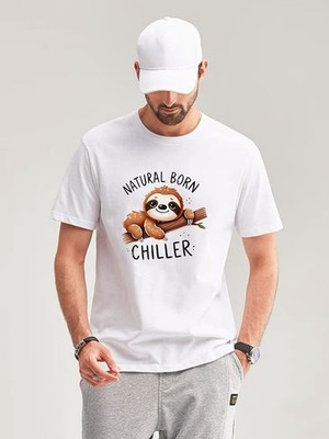 Lustiges T-Shirt Faultier, Natural Born Chiller Tierliebhaber sarkastische Grafik Tee