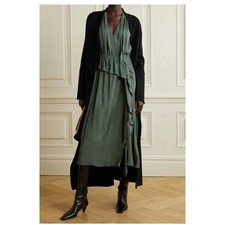 ULLA JOHNSON Leah Draped Ruffled Crepe Midi Dress - Size 6