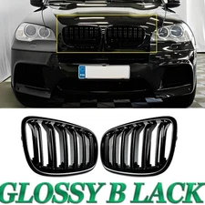 Glossy Black Front Bumper Grille Double Slats For BMW X5 E70 X6 E71 2007-2013