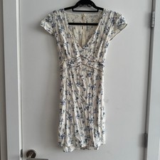 Reformation Janine Ruffle Floral Mini Dress Cream Blue Cap Sleeve Womens Size 8