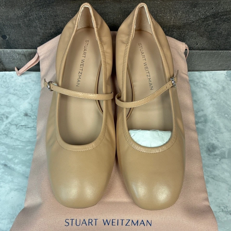 Stuart Weitzman Women's 10.5B Adobe Claris Ballet Flat Mary Jane Leather LB2-18 - Image 2 of 4