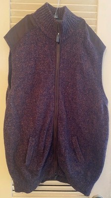 CREMIEUX Mens XL Speckled Wool Knit Full Zip Mock Neck Shoulder Detail Vest
