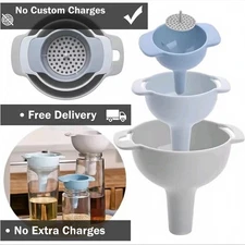 3 Pcs Kitchen Funnel Set with Detachable Strainer – Oil, Liquid & Dry Ingredient
