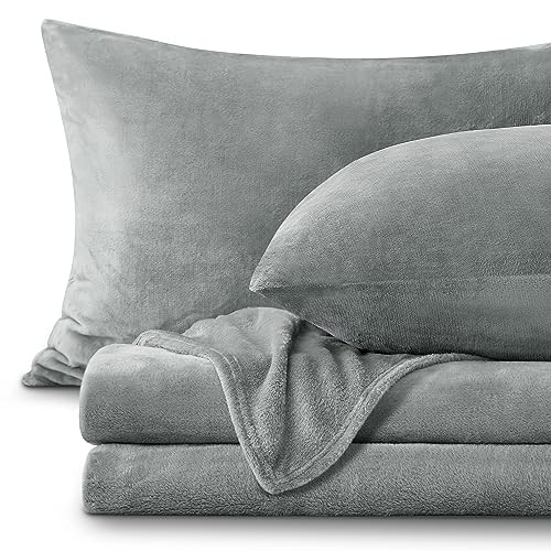 Flannel Sheets Queen Size Grey - Super Soft Fleece Sheets Set Fluffy Extra