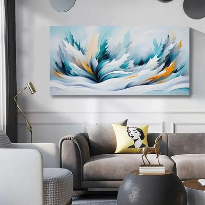 Blue Green Orange & White Swirling Unframed Canvas Painting for Living