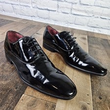 BOSS Hugo Boss Mens Black Patent Leather Plain Toe Oxford Dress Shoes Size 11