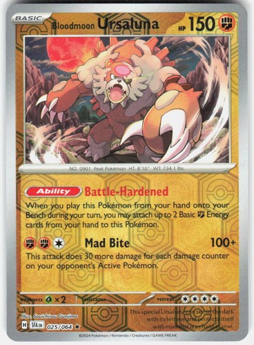 Bloodmoon Ursaluna 025/064 Rare Shrouded Fable Pokemon Reverse Holo Near Mint