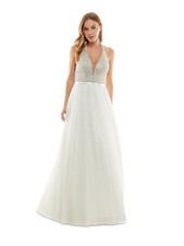 SAY YES TO THE Womens White Lined Sleeveless Gown Dress 1