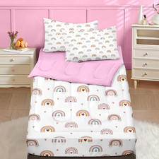 Zipper Bedding Twin Rainbow Heart Zip up Bedding Set for Girls and Kids, Pink Bo