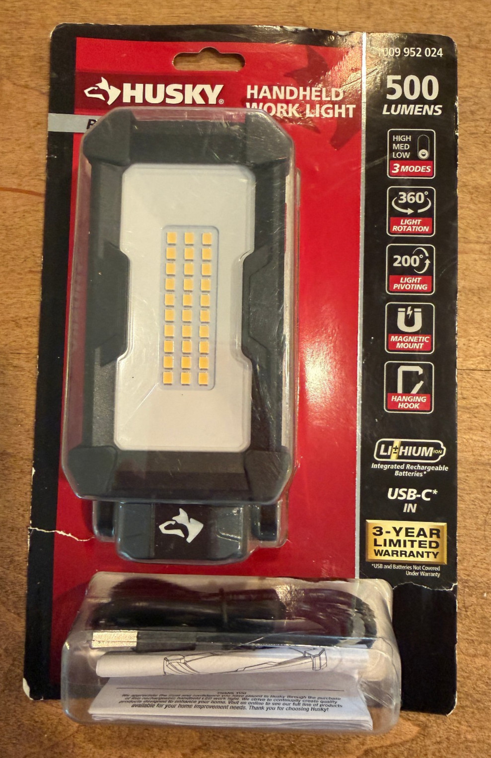 Husky Handheld Work Light | Rechargeable 500 Lumens LED Work Light 1009 952 024