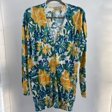 Woman Within Perfect Longer-Length Cotton Cardigan Sweater Sz 14 Bright Floral