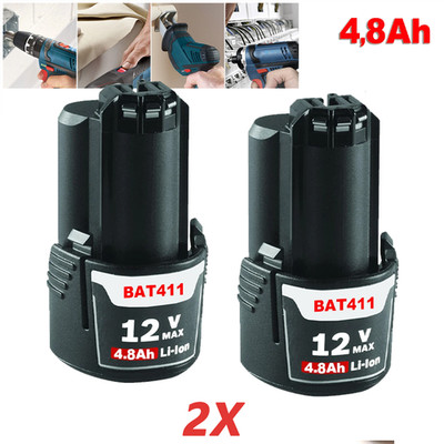 2X 12V 4.8Ah Lithium-ion Battery For Bosch BAT411 BAT412 BAT414 GSR GDR GSB GWI