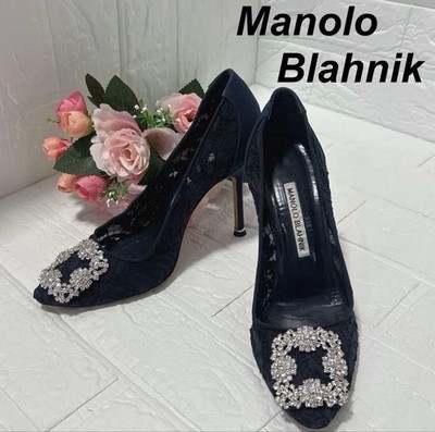 MANOLO BLAHNIK Schuhe Pumps Absatz Hangisi EU 36,5 US 6,5 Navy Authentic